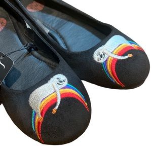 TUK Size 7 Ballet Flats Rainbow Sloths NEW NWT Black